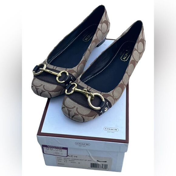 Brown Coach Logo Round Toe Ballet Flat w/Gold Fittings Like New Size 6B - Picture 2 of 12